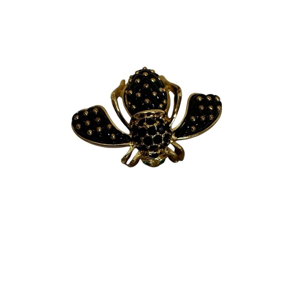 Joan Rivers Collection Gold Tone Black Green Bee Brooch Pin Crystal Pave Stones - Picture 4 of 13